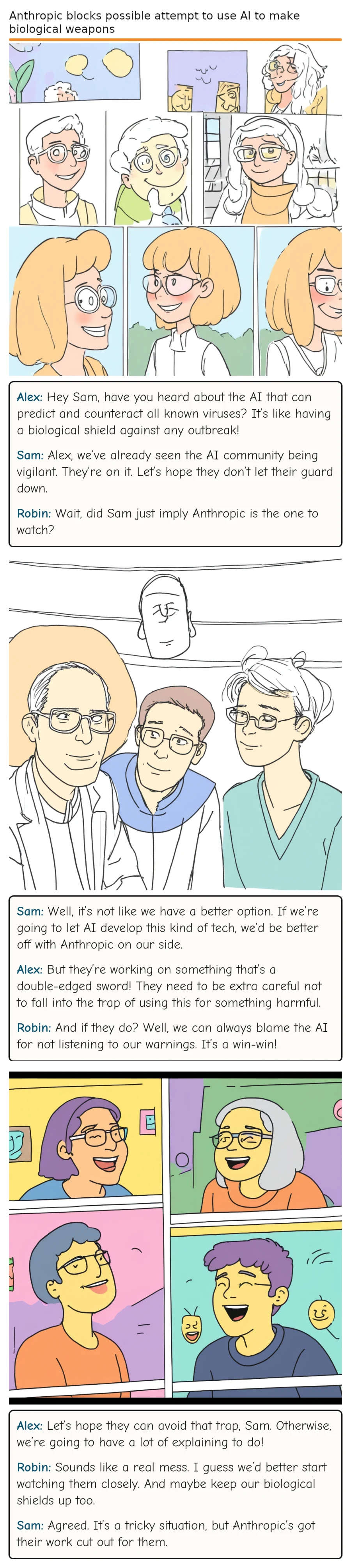 Anthropic blocks possible attempt to use AI to make biological weapons — comic strip